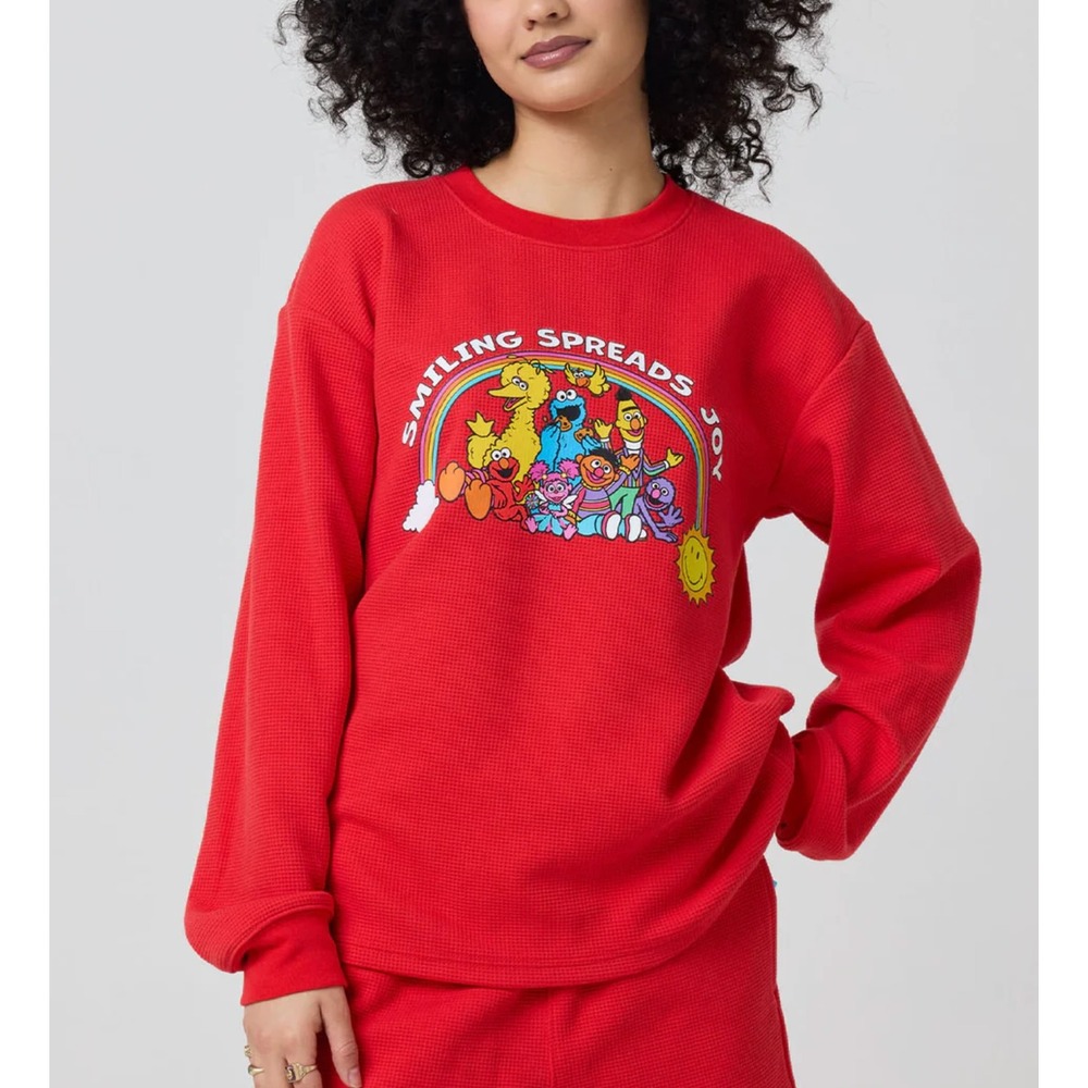 Samii Ryan Sesame Street Smiley Red Waffle Knit Long Sleeve Shirt & Shorts SET